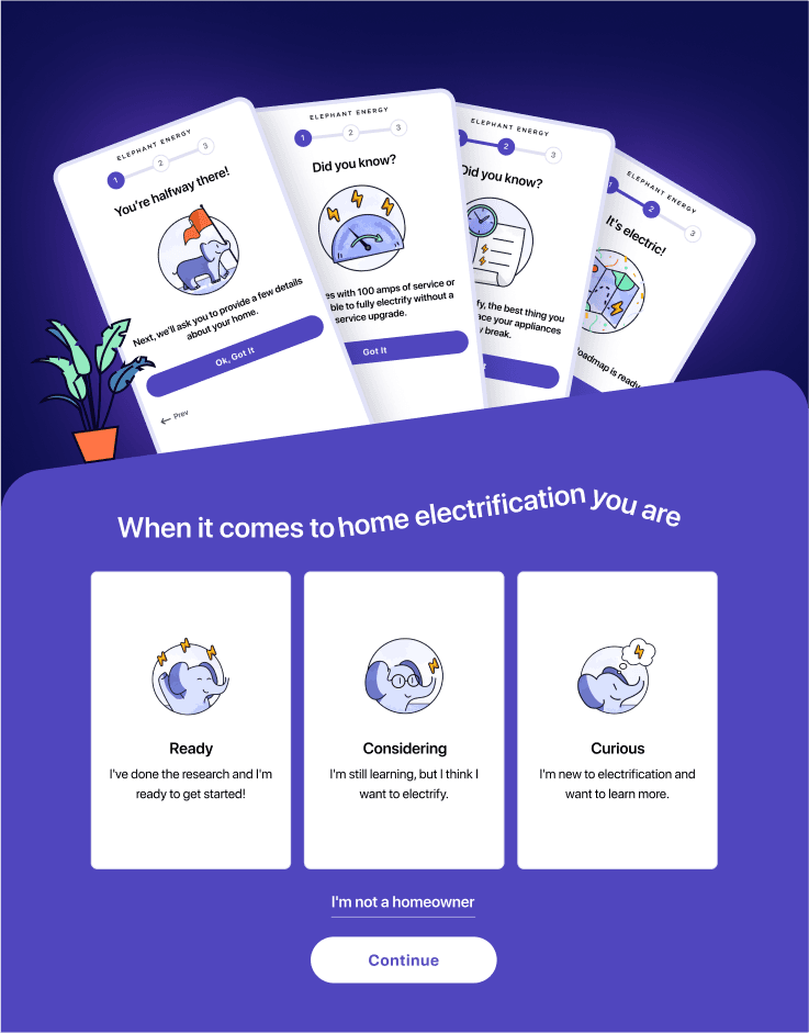 Collecting essential information about homeowners, their home appliances, electrification expectations, and goals — all achieved through an interactive 5-minute quiz.