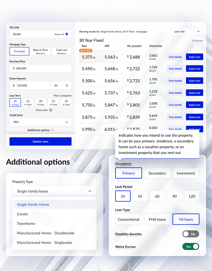 Not to overwhelm users with all the parameters at once, we've split the fields into mandatory and additional. When users open additional fields, they might want to modify the selections that are predefined as the most popular scenario cases. 